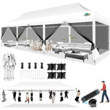 COBIZI 10x30 Pop up Canopy Tent with Sidewalls, Heavy Duty Easy Set up Outdoor Canopy with Mosquito Net Pop up Screen Tent for Parties, Screened in Canopy with Net for Backyard with Roller Bag, White COBIZI