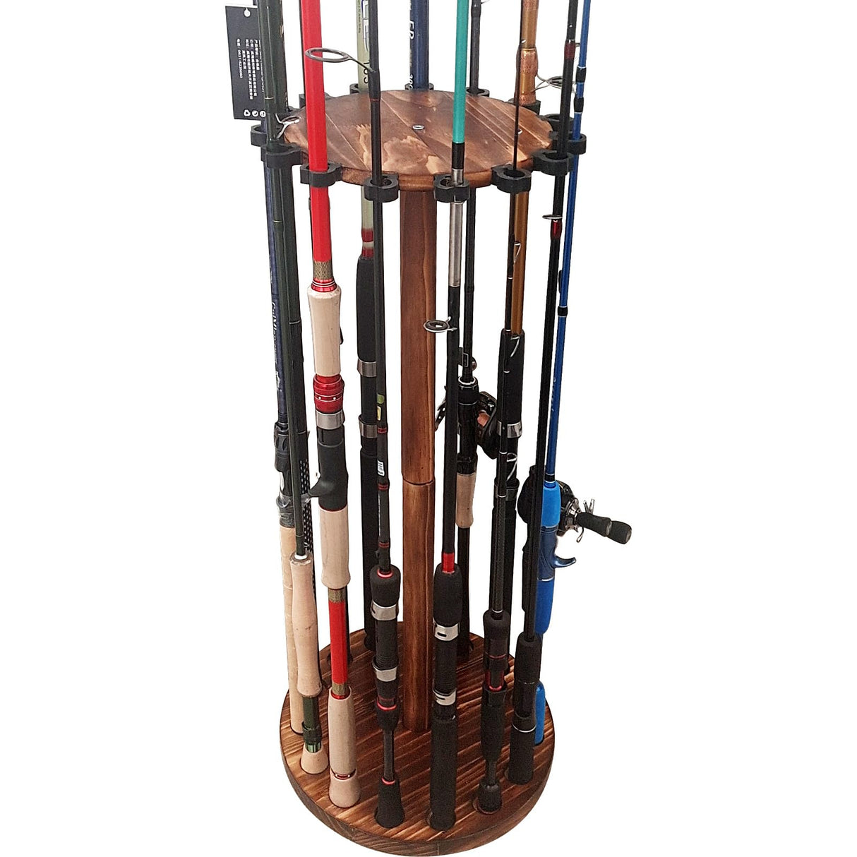 SMMYMGF Fishing Pole Holders for Garage, Wooden Fishing Rod Rack, Floor Stand Holds up to 15 Rods,Fishing Gear and Equipment Storage Organizer, Fishing Gifts for Men and Boys. SMMYMGF