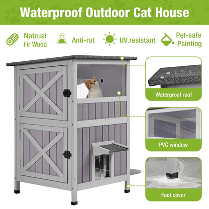Feral Cat House Outdoor Waterproof Kitty Shelter for Winter,Cat Cage Perfect for Outdoor and Inddor Use,2-Story…
