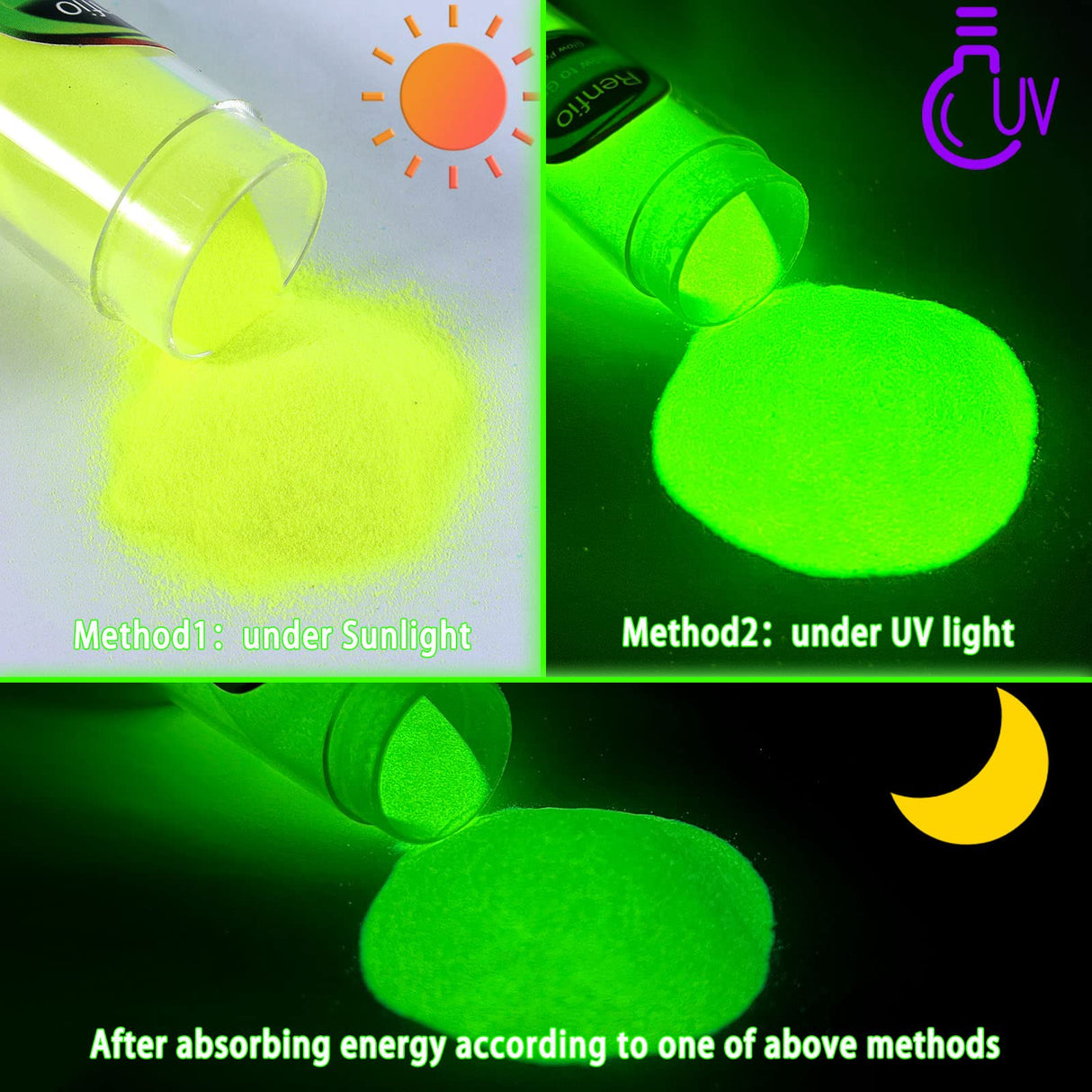 Renfio 12 Colors Glow in The Dark Powder Set, 9.86oz 276g Resin Luminous Pigment Powders Glowing Mica Powder Glow Paint Dyes for Epoxy Resin Supplies, Acrylic Paint, Nail Art, DIY Crafts, Slime Renfio