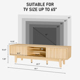 EDWINENE TV Stands for 55 60 65 inch TV, Oak Fluted TV Stand for Living Room Bedroom, Mid Century Modern TV Console Tables, Entertainment Center with Storage Cabinet, Sliding Doors and Open Shelves EDWINENE