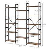 SUPERJARE Triple 5 Tier Bookshelf, Bookcase with 14 Open Display Shelves, Wide Book Shelf Book Case for Home & Office, Rustic Brown SUPERJARE