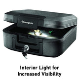 SentrySafe Fireproof and Waterproof Chest Box with Key Lock, Black Travel Safe with Interior Lighting and Carrying Handle, 0.28 Cubic Feet, 6.6 x 15.4 x 14.3 Inches, CHW20205 SentrySafe