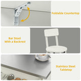 DWVO Kitchen Island with Seating, Mobile Kitchen Storage Island with Drop Leaf Countertop, Large Kitchen Island Table with Drawers, Cabinets, Bar Stools, Towel Rack and Spice Rack, White DWVO