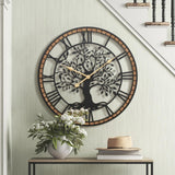 Micasso 32 in Large Tree of Life Wall Clock, Metal Black Modern Wall Clock with Solid Wood Frame, Oversized Non-Ticking Battery Operated Silent Clock for Office,Living Room,Kitchen Micasso