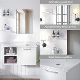 YOURLITE 28 Inch Floating Bathroom Vanity with Sink,White Modern Wall Mounted Bathroom Vanity and Tempered Glass Sink Combo with Mirror and Faucet and Pop-up Drain Set,Clear Boat Glass Sink YOURLITE