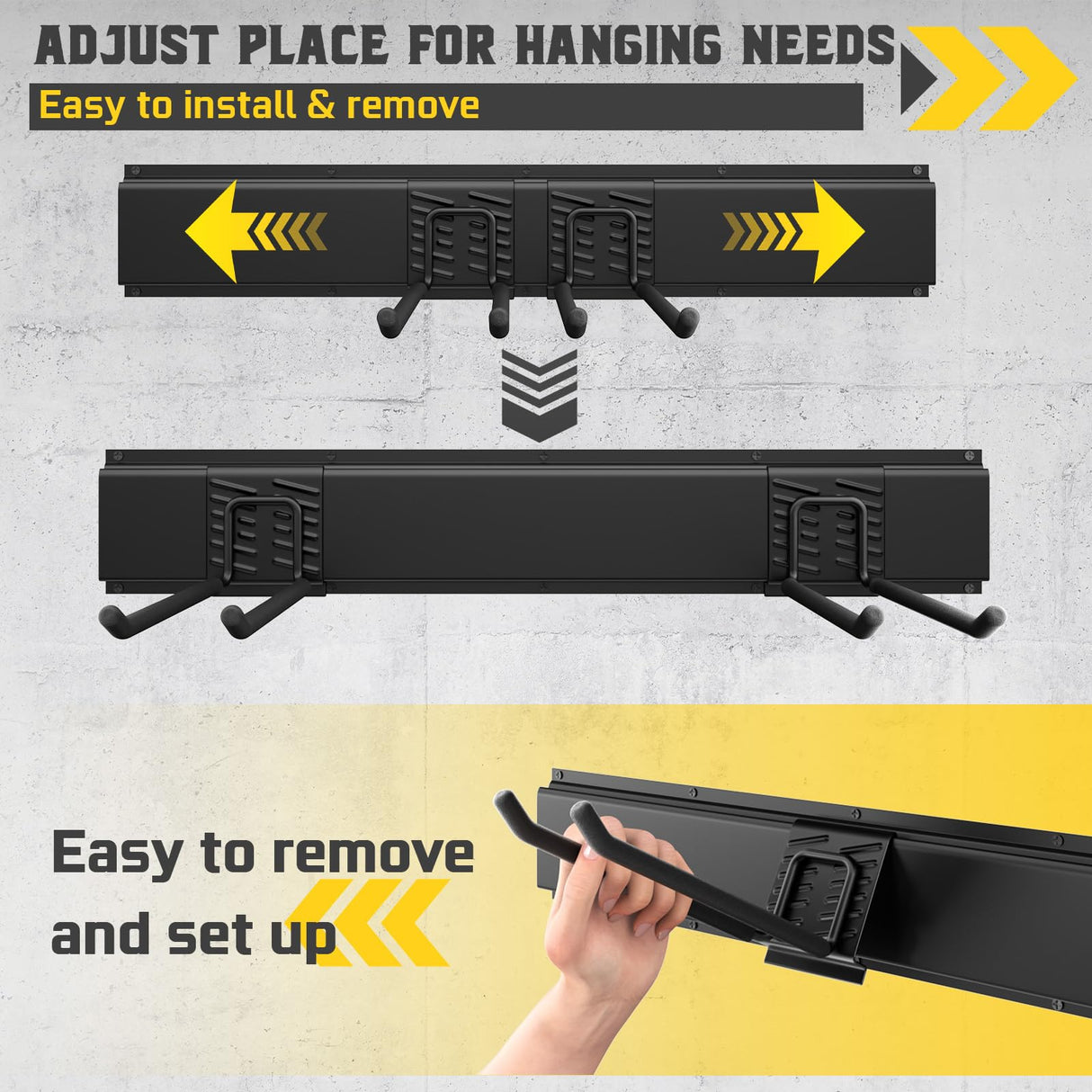 YZSFMZGE 64" Garage Tool Organizer Wall Mount, 720lbs Garden Tool Organizer with 10 Adjustable Hooks, Heavy Duty Garage Tool Storage Rack for Yard, Shed (4 Racks, 10 Hooks, 3 Straps) YZSFMZGE