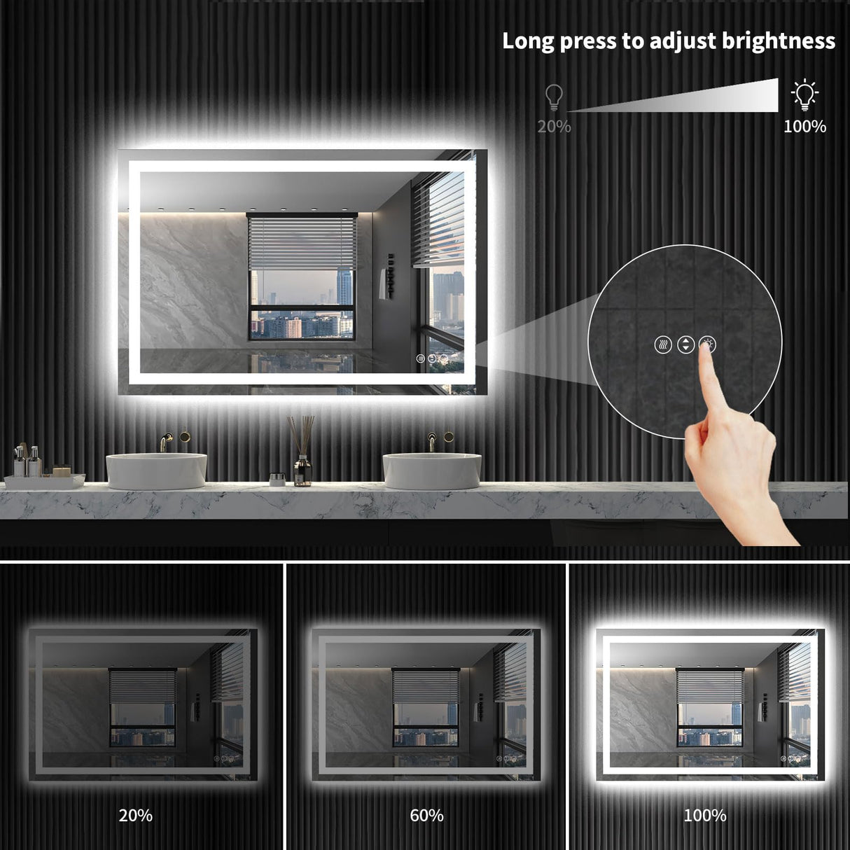 LOAAO 40X32 LED Bathroom Mirror with Lights, Anti-Fog, Dimmable, Backlit + Front Lit, Lighted Bathroom Vanity Mirror for Wall, Memory Function, Waterproof, Tempered Glass LOAAO
