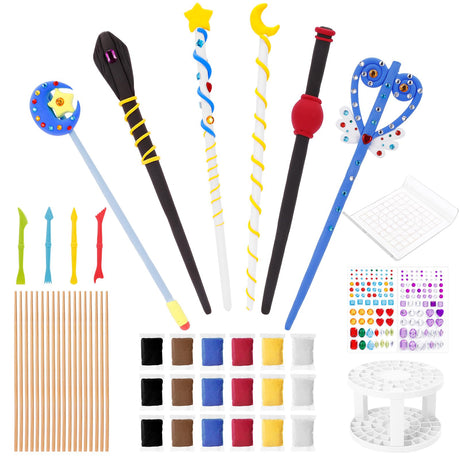 EnchantZone Magic Wand Making Kit DIY Wizard Princess Wand Craft Set for Kids Make Your Own Wands for Birthday Party Favors, Deluxe Accessories to Make 18 Wands EnchantZone
