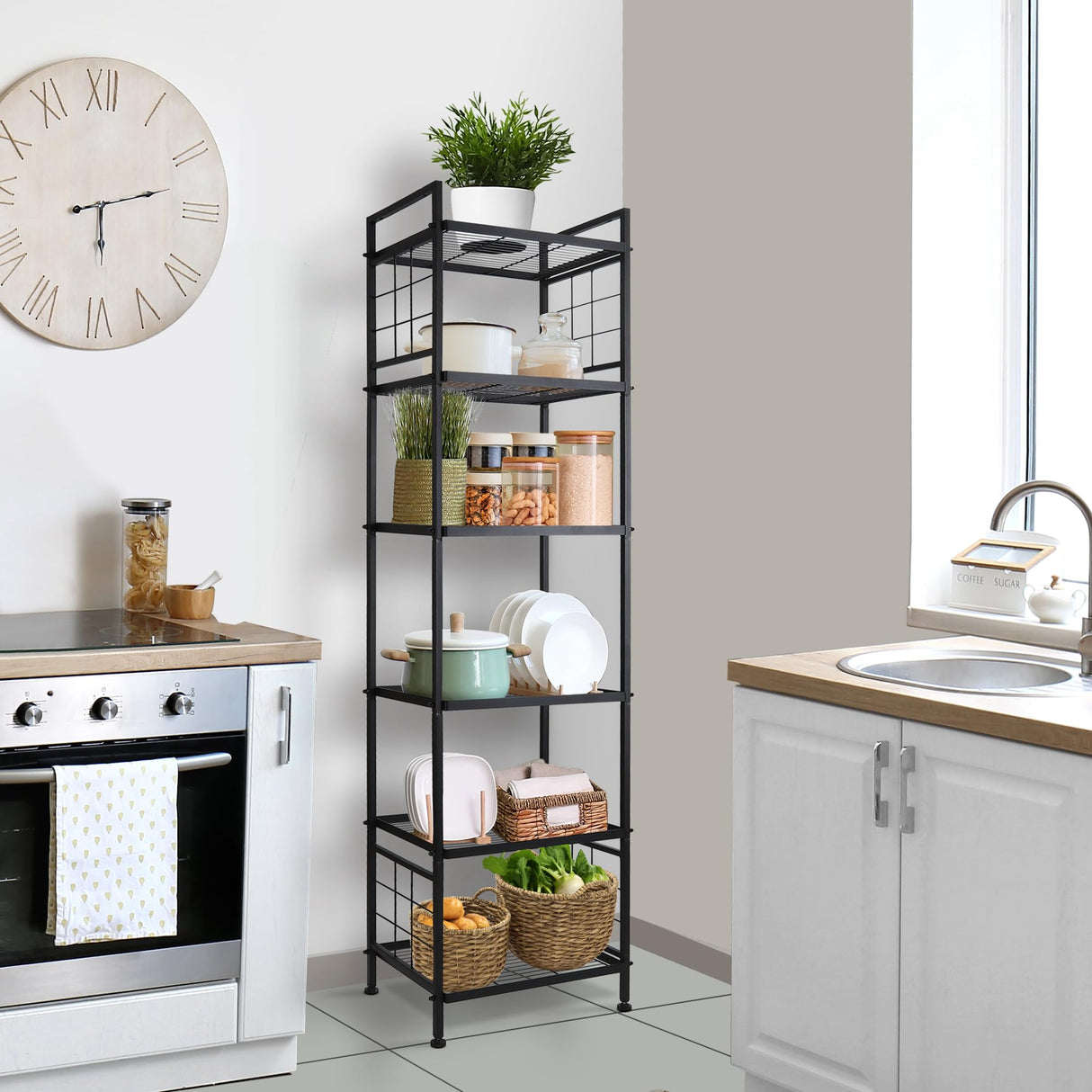 GIOTORENT 6-Wire Standing Storage Shelf, Metal Shelving Unit Pantry Rack for Laundry Kitchen Bathroom Organizer(Black) GIOTORENT