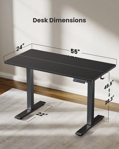 Marsail Electric Standing Desk with Sedentary Reminder, 55 * 24 Inch Standing Desk Adjustable Height, Stand up Desk for Home Office Furniture Computer Desk Memory Preset with Headphone Hook - WoodArtSupply