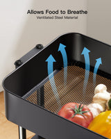 Pipishell 3 Tier Metal Rolling Utility Cart, Heavy-Duty Storage Rolling Cart with 2 Lockable Wheels, Multifunctional Mesh Organization Utility Cart for Kitchen Dining Room Living Room (Black) Pipishell