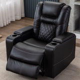 CANMOV Electric Power Recliner Chair with USB Ports and Cup Holders, Breathable Leather Home Theater Seating with Hidden Arm Storage (Black) CANMOV