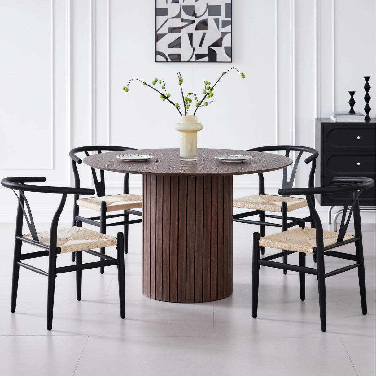 Lecafur HL Wishbone Dining Chairs Set of 6 Metal Mid Century Modern Weave Kitchen Chairs, Black Finish Lecafur HL