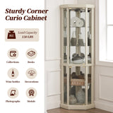 YSJZYBF Lighted Corner Curio Cabinet,Corner Display Cabinet Corner Storage Cabinet with Tempered Glass Doors Mirrored Back Panel Adjustable Shelves,16.46" L X 16.46" W X 69.84" H(Antique White) YSJZYBF