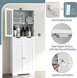Betterhood 67" Tall Bathroom Storage Cabinet, Freestanding Linen Cabinet with Glass Doors and Shelves, Large Bathroom Pantry Cabinet with 2 Drawers for Living Room, Kitchen, Dining Room, Office, White Betterhood