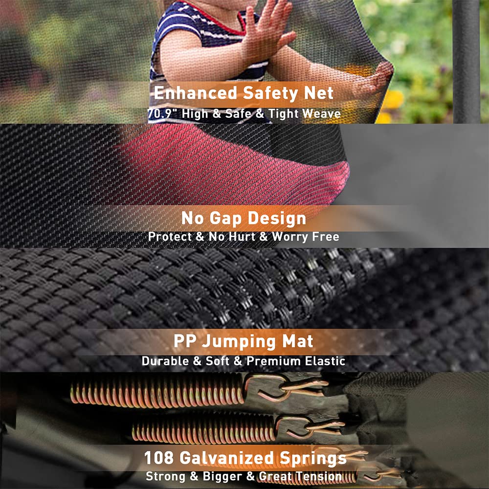 CITYLE 1500LBS 16FT Tranpoline for Kids and Adults Tranpoline with 6 Wind Stakes, Safety Enclosure Net, Basketball Hoop, Ball and Ladder, Heavy Duty Outdoor Recreational Tranpolines, Black CITYLE