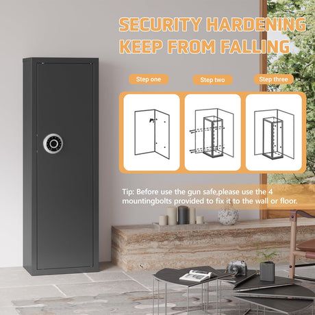 PLENTORA Gun Safe for Rifles and Pistols, 12-15 Large Biometric Gun Cabinet with Fingerprint & Digital Keypad, Adjustable Racks and Door Organizer, Black PLENTORA