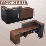 kaiwrxin L-Shaped Modern Reception Desk with Counter & Storage - 84" Large Office Front Desk, Salon Checkout Counter with Lockable Cabinets, Shelves (Brown & Black, Left - 84''L x 34''W x 41''H) kaiwrxin