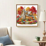 wavaiov Fall Diamond Painting Kits for Adults, Landscape Maple Leaf Flower Diamond Art Kits for Beginners, 5D DIY Special Shape Diamond Dot Painting Gem Art Kits for Home Decor 11.8x11.8 Inch wavaiov