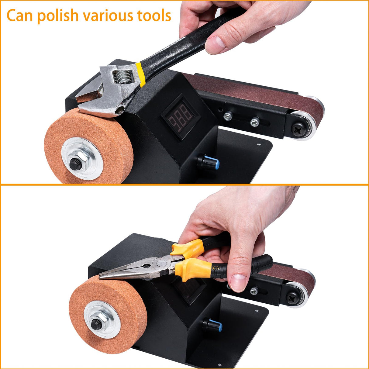 YZCHAIN Mini Belt Sander with 10 Abrasive Belts, Angle Adjustable Bench Belt Grinder, Variable Speed Control & Digital Display, 350W Power Sander for Woodworking Metal, G6M-ZJL-ONR648 YZCHAIN