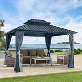 EDWINENE 12 x 12FT Outdoor Hardtop Gazebo,Heavy Duty Double Roof Gazebo,Patio Canopies & Pergolas with Nettings and Curtains,Outside Canopy Tent for Lawn,Garden,Backyard and Deck (Black) EDWINENE