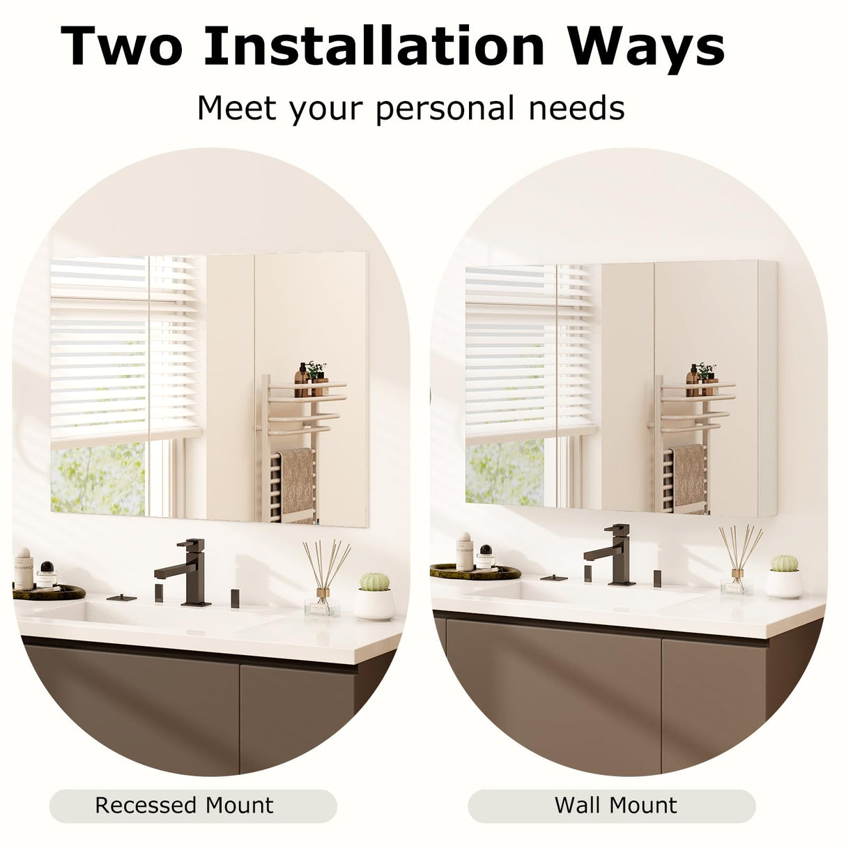 Tangkula Mirrored Medicine Cabinet, Large Wide Wall Mounted Storage Cabinet with 3 Mirror Doors & Adjustable Shelf, Hanging Bathroom Organizer, White, 34.5 x 5 x 25.5 Inches Tangkula