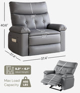 Garvee Oversized Recliner Chair - PU Leather Manual Recliner for Adults, Comfy Reclining Chair with Overstuffed Arms and Back, Side Pocket, Single Sofa for Living Room, Bedroom Garvee