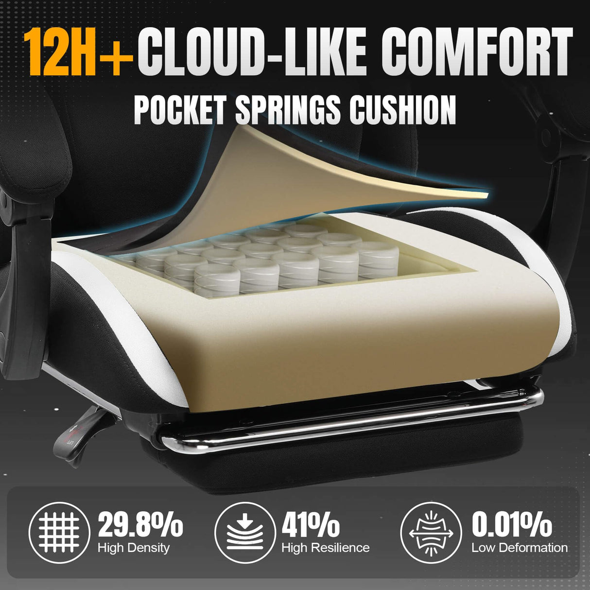 GTRACING Gaming Chair Ergonomic Office Chair with Foot Rest & Pocket Spring Cushion, High Back Computer Desk Chair with Headrest & Lumbar Support, Breathable Fabric Game Chair for Adults, Black GTRACING