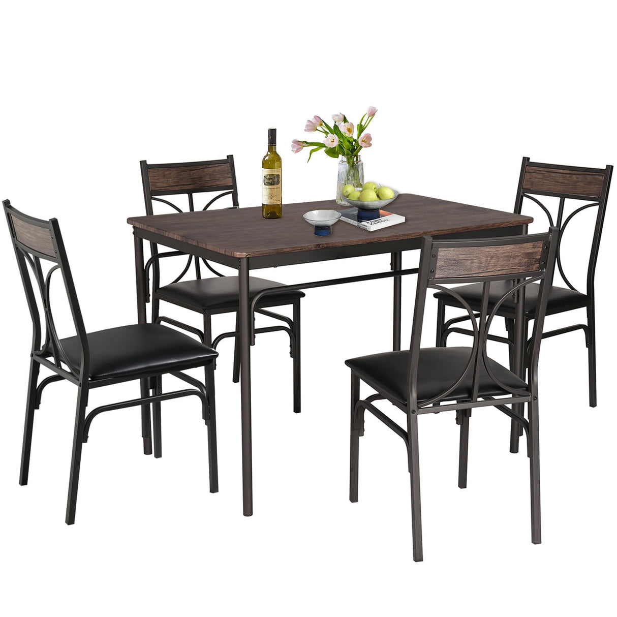 VECELO Kitchen Dining Room Table Set with 4 Chairs for Small Space, Apartment,Metal Steel Frame VECELO