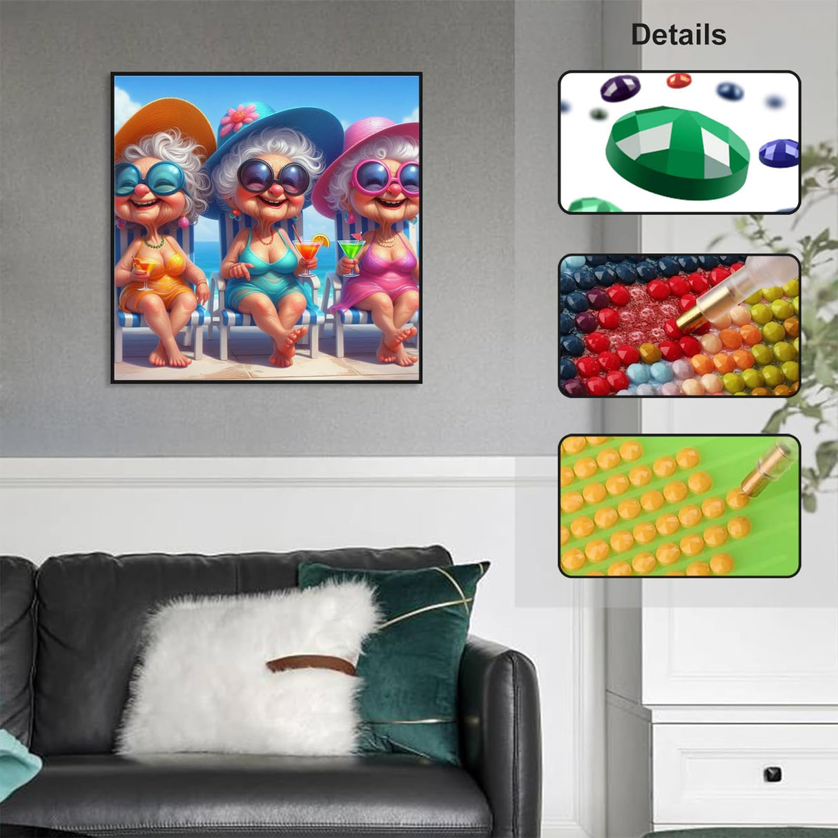 GUMITOON Old Ladies Diamond Art Kits for Adults-Full Drill Diamond Dots Paintings for Beginners, Round 5D Paint with Diamonds Pictures Gem Art Painting Kits DIY Crafts Kits 14"x14" QCY-114 GUMITOON