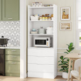 DICTAC 73.23'' Tall Storage Cabinet Bookcase with 3 Drawers and 3-Tier Open Shelves Wooden Bookshelf Kitchen Pantry Storage Organizer Cabinets for Living Room, Study, Kitchen,Bathroom,White DICTAC