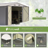 Patiowell 8x10 FT Outdoor Storage Shed, Large Garden Tool Metal Shed with Sloping Roof and Double Lockable Door, Outdoor Sheds for Backyard Garden Patio Lawn,Grey Patiowell