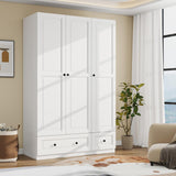 Vrmuxita Armoire Wardrobe Closet with Drawers: 74" White Tall Wooden Wardrobe Closet for Hanging Clothes, Large Bedroom Armoires with 2 Drawers, 3 Door Armoire Storage Cabinet (White, 47") Vrmuxita