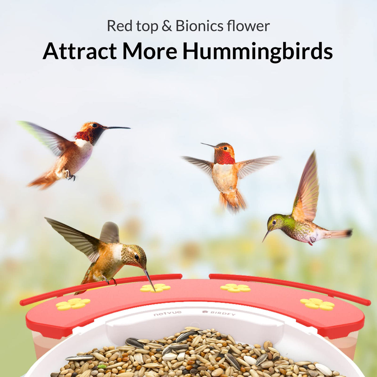 NETVUE Birdfy Hummee - Smart Hummingbird Feeder with Camera, Auto Capture Bird Videos & Birdwatching Up-Close, 2 in 1 Feeders Attract More NETVUE