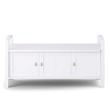 SIMPLIHOME Warm Shaker SOLID WOOD 44 Inch Wide Transitional Entryway Storage Bench in White, For the Living Room, Entryway and Family Room - WoodArtSupply