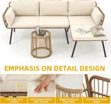DWVO Patio Furniture Set 3 Piece Outdoor Wicker Conversation Set with Detachable Cushions and Coffee Table L-Shaped Sectional Sofa Set Outdoor Furniture Set for Backyard Porch Deck - Beige DWVO