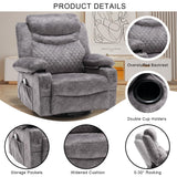 Comermax Power Swivel Rocker Recliner Chair with Massage and Heat, Wide Seat Overstuffed Reclining Chair with Cup Holders USB Port, Fabric Electric Rocking Recliner Glider Chair, Grey Comermax