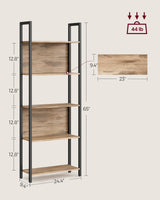 VASAGLE Industrial 5-Tier Bookshelf with Steel Frame in Rustic Walnut and Black VASAGLE