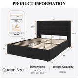 SHA CERLIN Queen Size Lift Up Storage Bed/Velvet Upholstered/Modern Wingback Headboard/Upholstered Platform Bed Frame/Hydraulic Storage/No Box Spring Needed/Black SHA CERLIN