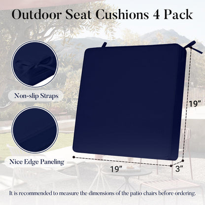 Basic Beyond Outdoor Chair Cushions for Patio Furniture, Waterproof Outdoor Seat Cushions Set of 4 19 x 19, Patio Chair Cushions Set of 4 with Ties and Handle, Navy Blue - WoodArtSupply