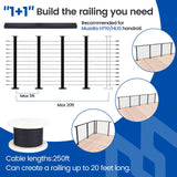 Muzata 15ft-20ft Complete Set 42" Cable Railing Post Kit Include 4Pack Black Posts PS01, 250ft Wire Rope, Swageless Cable Railing System DIY Kit (No Handrail) RWS2 BH4L Muzata