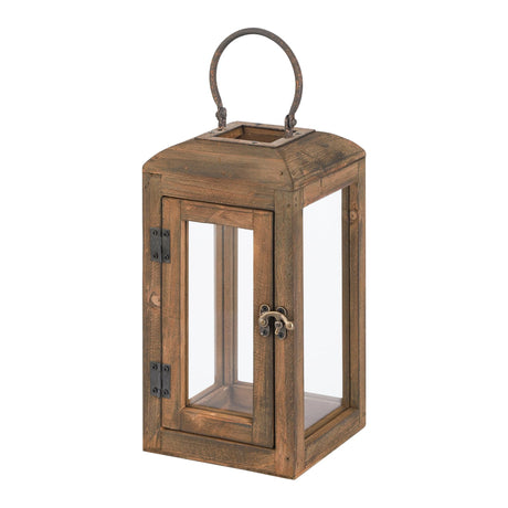 11" High Wooden Lantern Made of Solid Firwood in Handpainted Mediterranean Brown with Metal Handle,Hurricane Lantern, Farmhouse Lantern for Party, Deck, Front Porch (1, Brown, Small) Generic