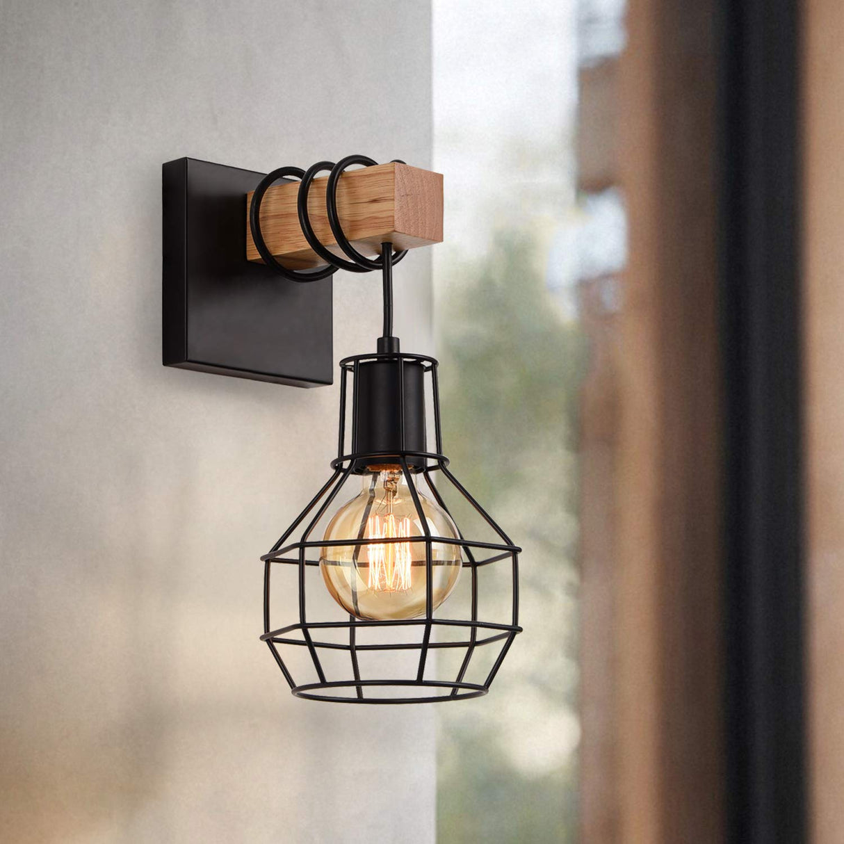 Black Wall Sconces with Dimmer ON/Off Switch, Cage Wall Mount Light Fixture Industrial Farmhouse Lighting for Living Room Kitchen, C71Y215 Lightess