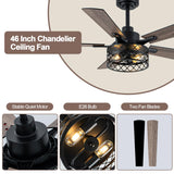 Curve Curio 46 Inch Farmhouse Ceiling Fan with Light Black Industrial Ceiling Fan Rustic Chandelier Fan for Living Room Bedroom Patio Curve Curio