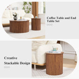 Round Nesting Coffee Table Set of 2, Mid Century Modern Wood Coffee Tables and End Table Set, Circle Side Table Minimalist Center Tables for Living Room, Office(Walnut) AVZEAR