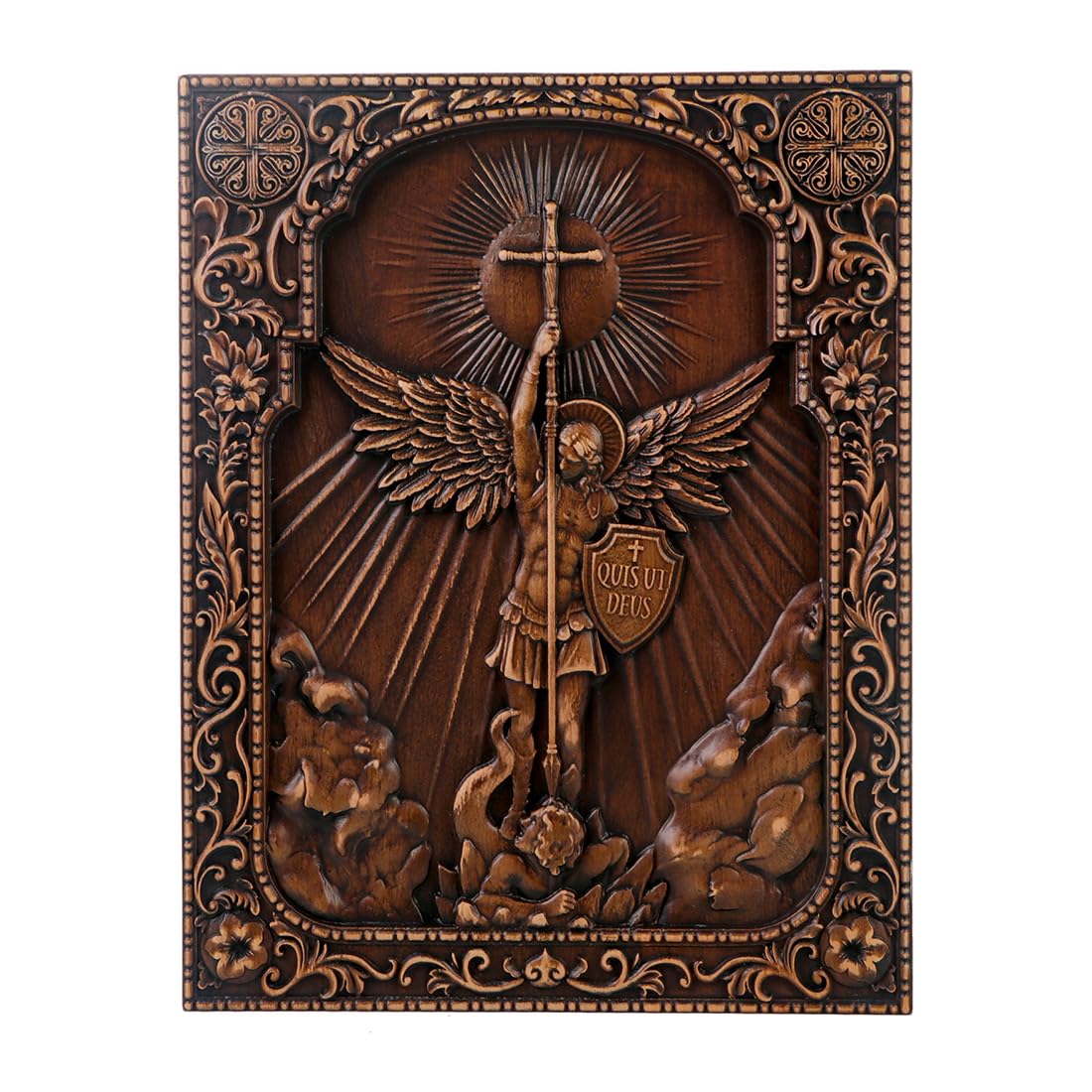 QIADGE Archangel Michael in the Cross Wall Hanging Wooden Carved Home Decor Plaque Personalized Crafts Christian Gift Idea (13.7 * 10.7 in) QIADGE