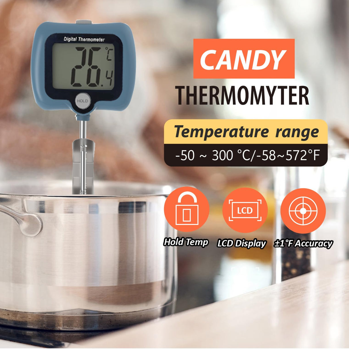 Candy Thermometer for Candy Making with Rotatable Large Display 10'' Long Probe,Digital Instant Read Candy Thermometer with Pot Clip,Candle Smoker, Oil Cooking (Blue) Efeng