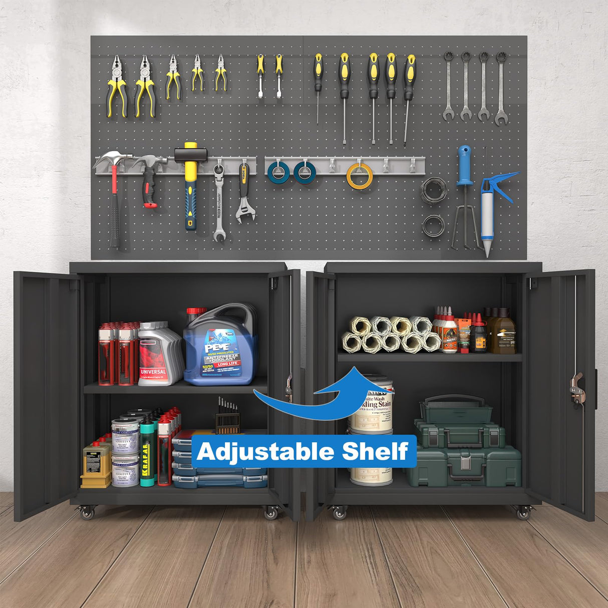 GREATMEET 31.5" H Lockable Storage Cabinet, Small Locking Cabinet with Doors and Adjustable Shelves, Metal Garage Storage Cabinets, Utility Cabinets for Office,Home,Garage,Classroom, Black GREATMEET