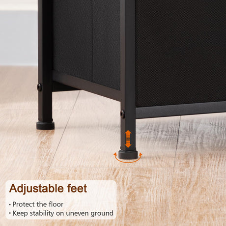 LOAKEKEL Night Stand Set 2, LED Nightstand with Charging Station, End Tables with Storage Shelf, Bedside Table with 2 Fabric Drawers for Bedroom, Small Spaces, Black, HETS02BK LOAKEKEL